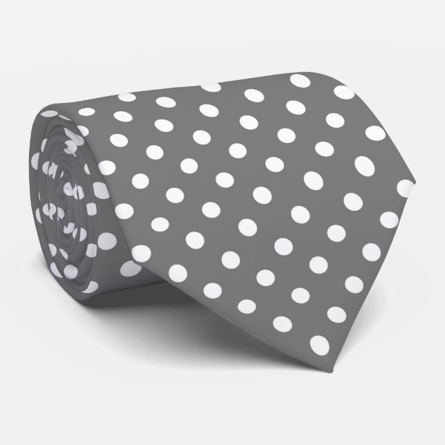 Corbata Pos de polka gris y blanco (Enrollado)