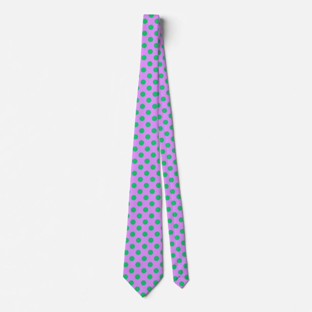 Corbata Pos de polka verde sobre lila (Anverso)