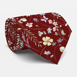 Corbata Prado de flores silvestres elegante burgundy paste