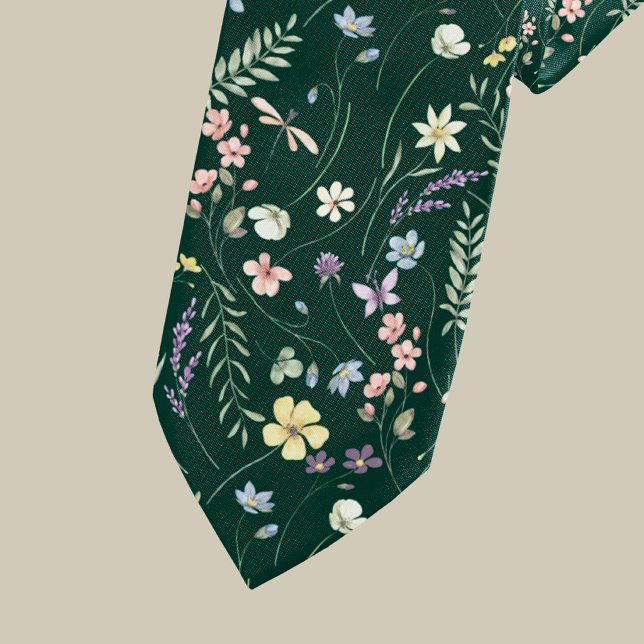Corbata Prado de flores silvestres elegante esmeralda verd (Subido por el creador)