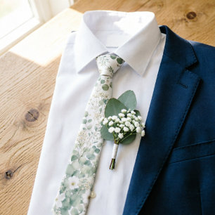 Corbata Prado de flores silvestres verdes salvia para boda
