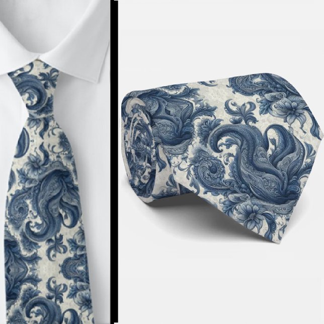 Corbata Premium Blue and White Paisley Neck Tie (Subido por el creador)