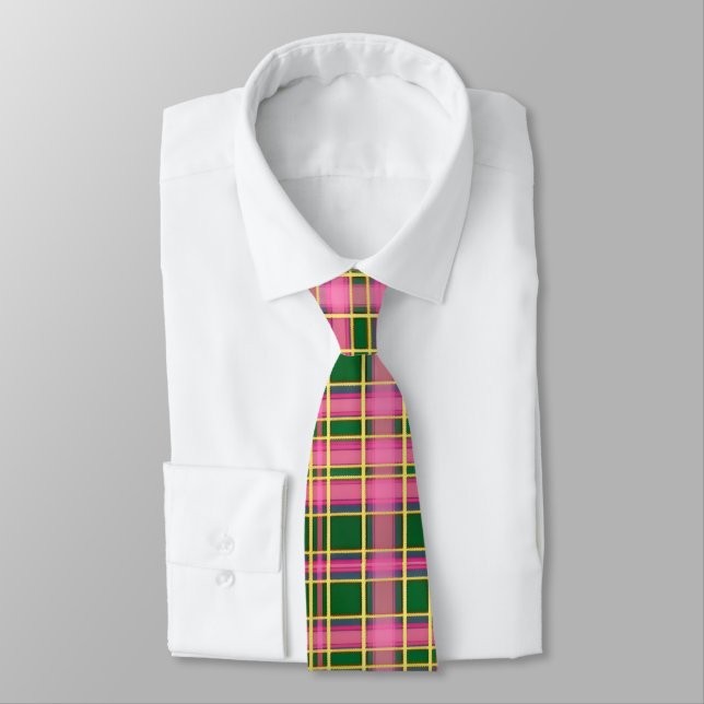 Corbata Preppy Pink & Green Plaid  Neck Tie (Atado)