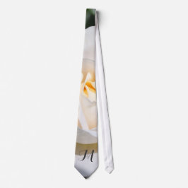 Corbata pretty white rose flower monogram dress tie.