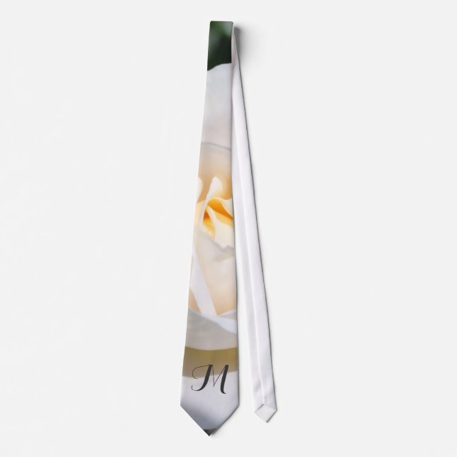 Corbata pretty white rose flower monogram  dress tie. (Anverso)