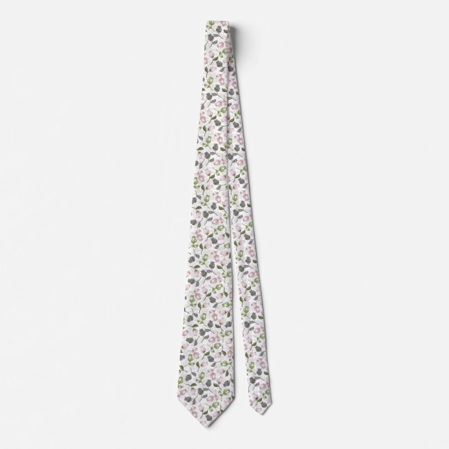 Corbata Primavera romántica Tulipán patrón floral sobre bl (Anverso)