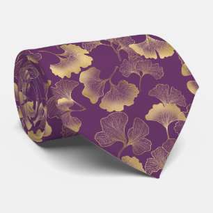 Corbata Profundo Ginkgo Botánico Violeta Dorado