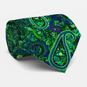 Corbata Profusión de Paisley Floral Vibrante Azul Verde