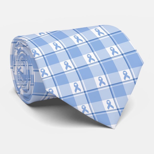 Corbata Prostate Cancer Awareness Plaid Light Blue Ribbon (Enrollado)