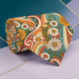 Corbata psicodélica floral de los años 70
