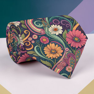 Corbata psicodélica floral de los años 70