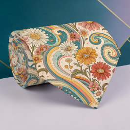 Corbata Psychedelic Floral 1970s Custom Necktie Tie
