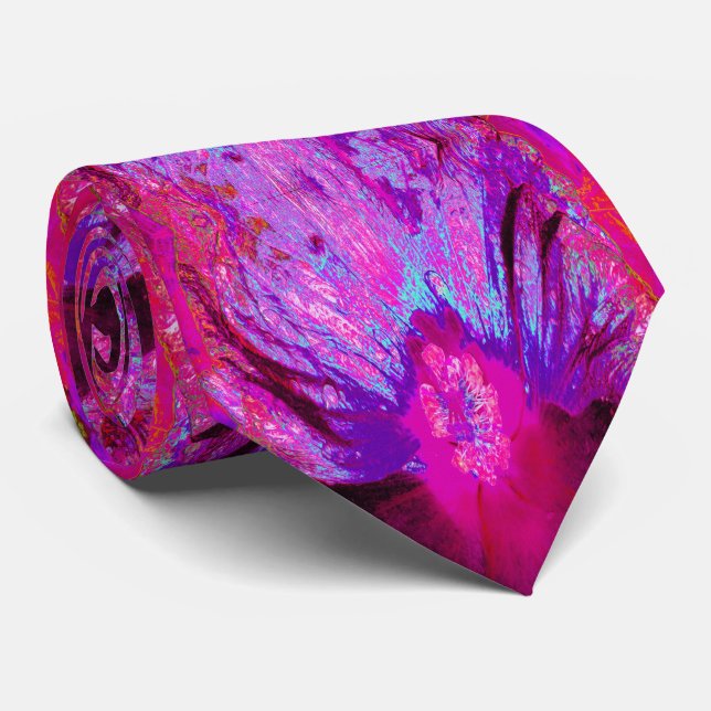 Corbata Psychedelic Purple and Magenta Hibiscus Flower (Enrollado)
