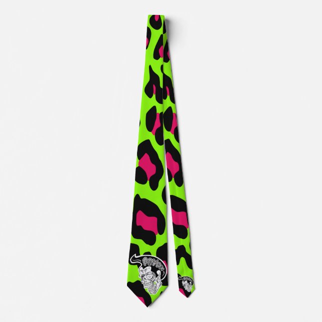 Corbata Psycho Skull Lime Green Leopardo (Anverso)