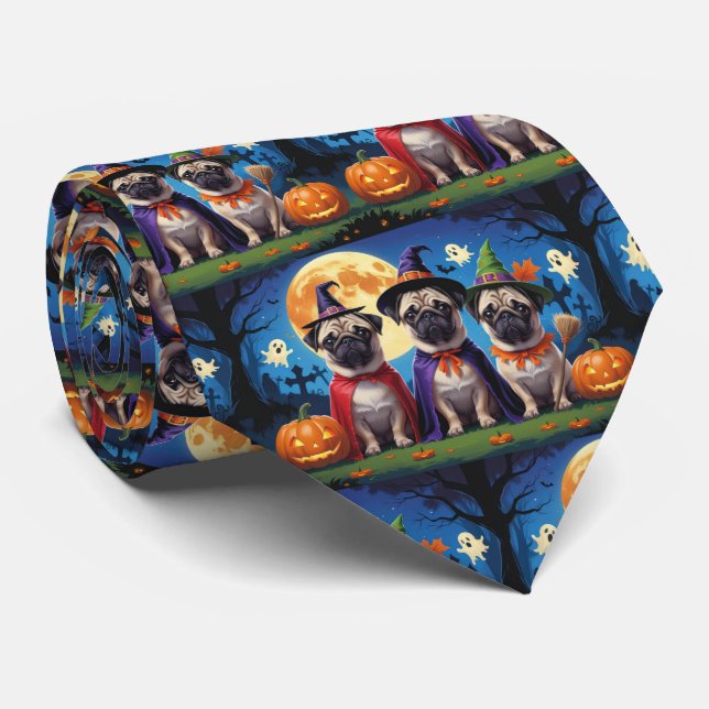 Corbata Pug Dog Pumpkin Halloween Funny (Enrollado)