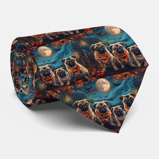 Corbata Pug Halloween Espeluznante (Enrollado)