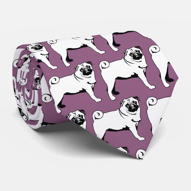 Corbata Pug Mops 2 lados impresos  (Enrollado)