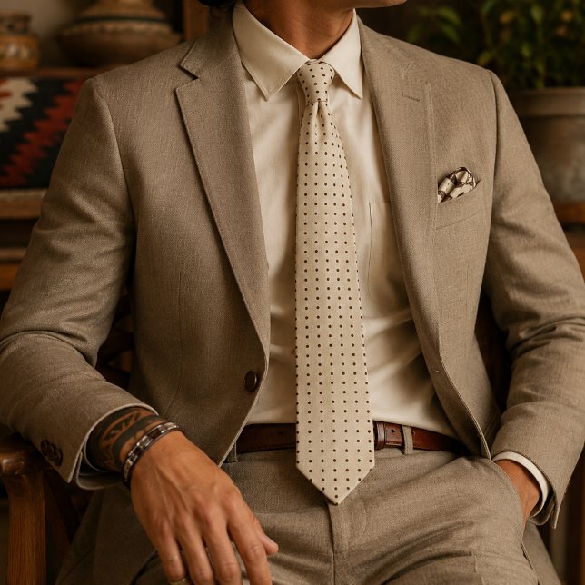 Corbata Punto de lunares micro crema y marrón (Subido por el creador)