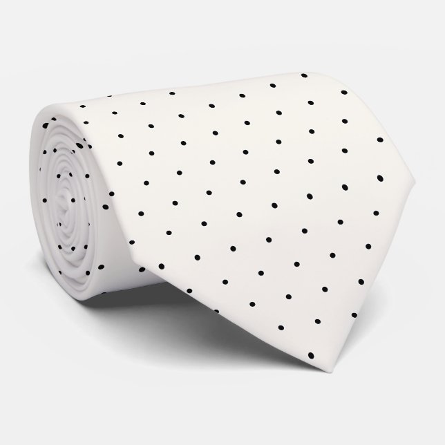 Corbata Punto de Polka Negro e Marfil (Enrollado)