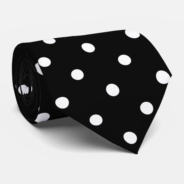 Corbata Puntos Blancos Retro Sobre Negro (Enrollado)