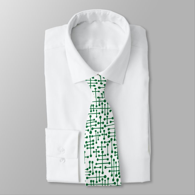 Corbata Puntos conectados: verde forestal en blanco (Atado)