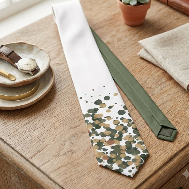 Corbata Puntos de confeti verde salvia y dorado (Confetti dot necktie for a groom to wear at his upcoming wedding)