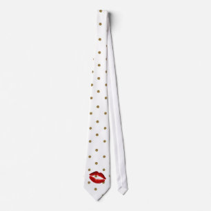 Corbata Puntos de oro modernos, labios con brillo rojos