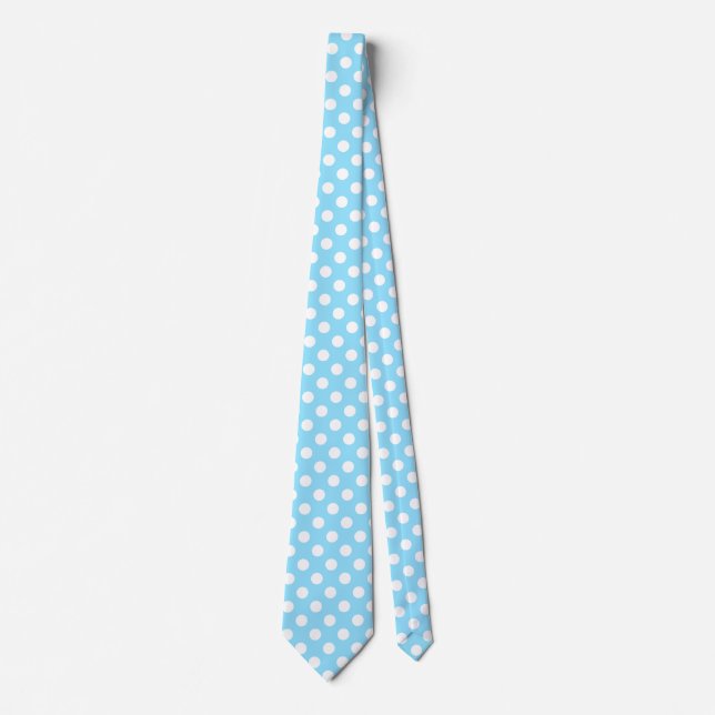 Corbata Puntos de polka blanco sobre azul pálido (Anverso)