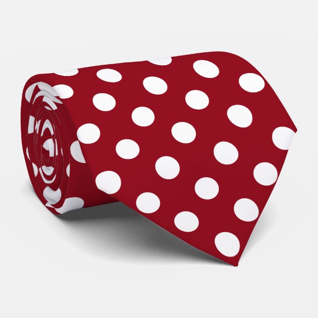 Corbata Puntos de polka blanco sobre rojo carmesí (Enrollado)