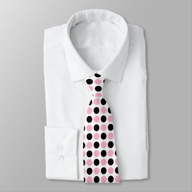 Corbata Puntos de polka negros y rosados (Atado)