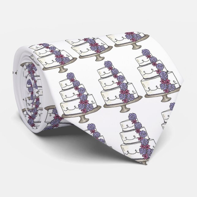 Corbata Purple Flowers Groom Wedding Cake Cakes Tie (Enrollado)