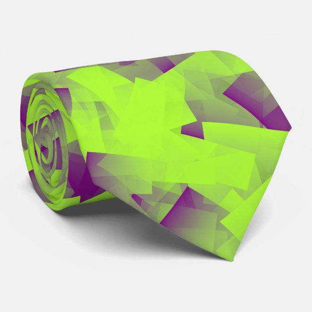 Corbata Purple Green Cubism Abstract Pattern (Enrollado)