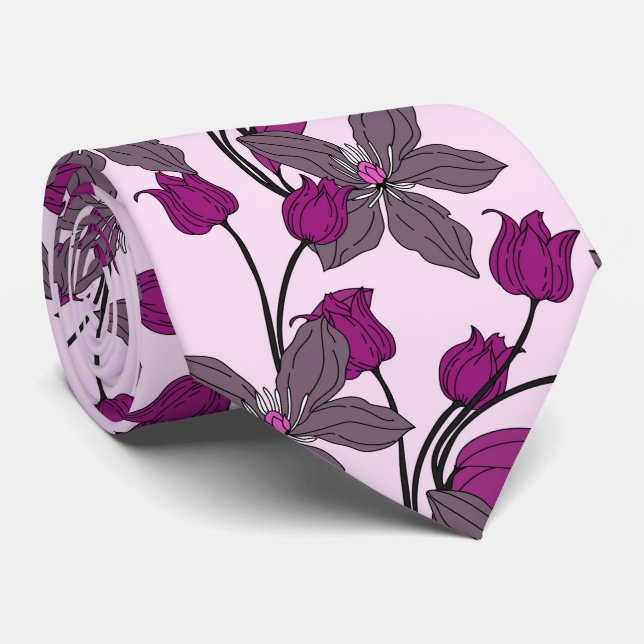 Corbata Purple retro ethnic elegant flower pattern (Enrollado)
