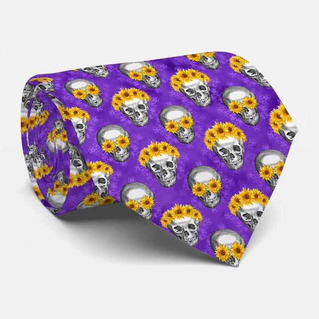 Corbata Purple Skulls y Sunflower Series Design 10 (Enrollado)