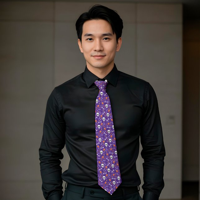 Corbata Púrpura Halloween Skull Coffin Patrón (Subido por el creador)