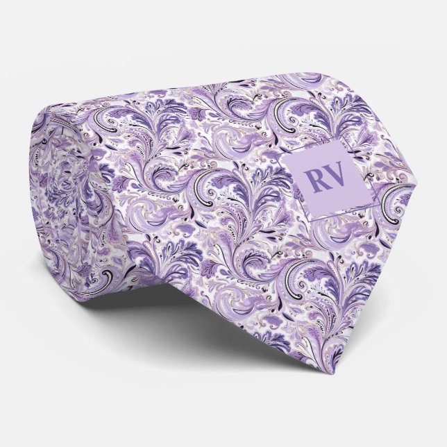 Corbata Púrpura Lilac Floral Paisley (Enrollado)
