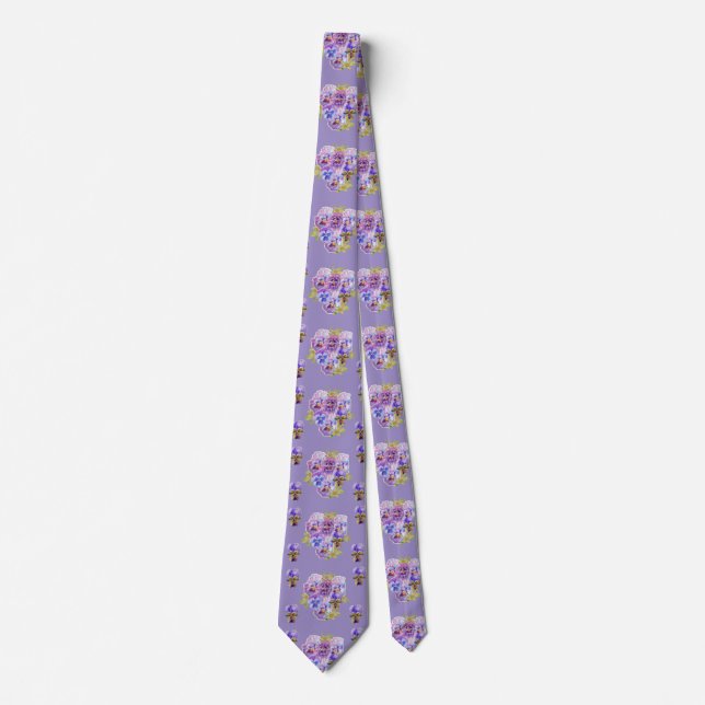 Corbata Púrpura Pansy Shabby Chic floral Mens Cuello (Anverso)