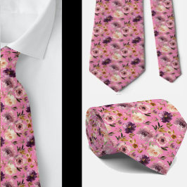 Corbata Púrpura Patrón Rosa Flores Tejido De Cuello Floral
