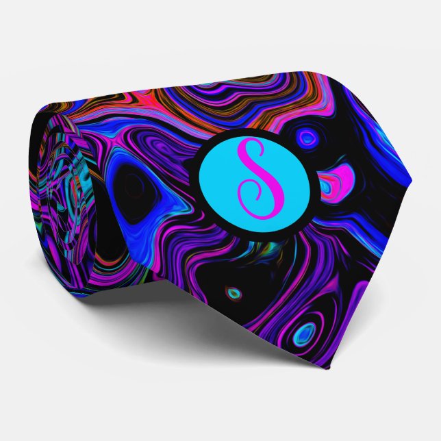 Corbata Púrpura y negro monogramados personalizados (Enrollado)