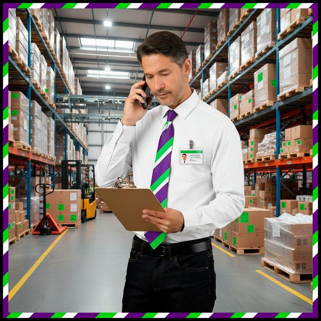 Corbata [Púrpura y verde] Bandas negrita (The back of this tie is set to purple by default but you may change it to any color you like. )