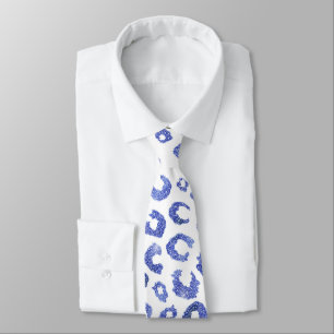 Corbata Purpurina azul blanco leopardo impresión animal