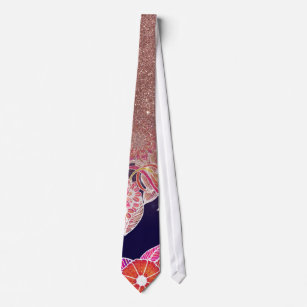 Corbata Purpurina color de rosa floral azul anaranjado