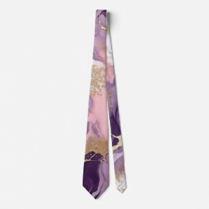 Corbata Purpurina de mármol de lujo Pink Purple Gold