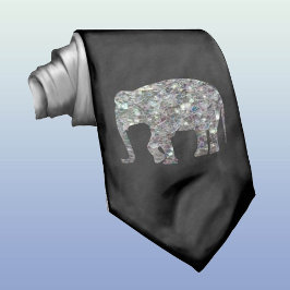 Corbata Purpurina elefante de mosaico de plata espárrago