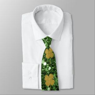 Corbata Purpurina Golden Shamrock Green Faux