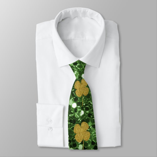 Corbata Purpurina Golden Shamrock Green Faux (Atado)