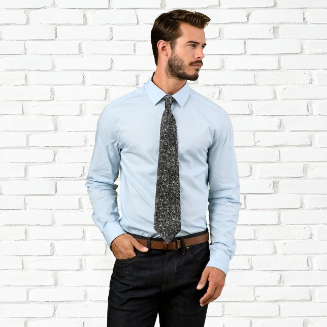Corbata Purpurina negro brillante de lujo (Faux Black Glitter Tie)