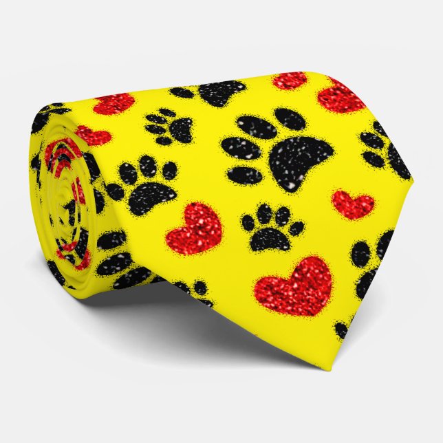 Corbata Purpurina Perro Pintas De Pata Y Corazón Rojo Amar (Enrollado)
