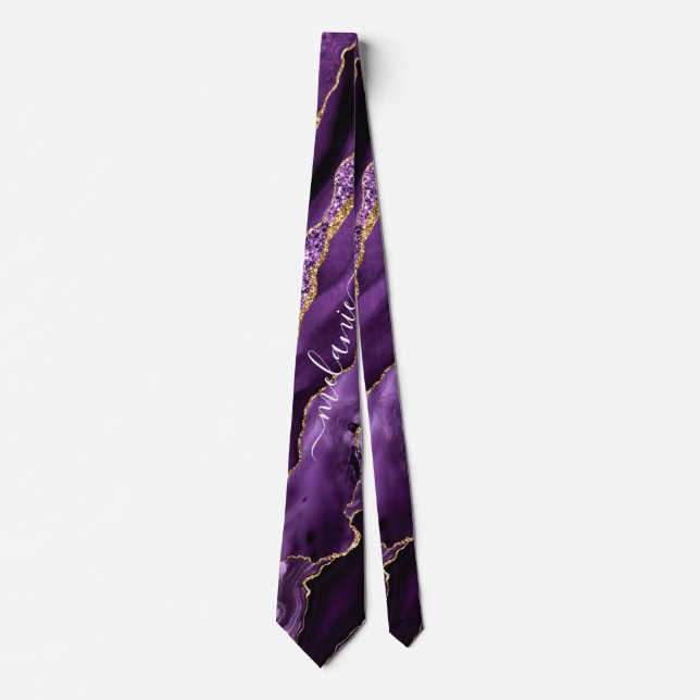 Corbata Purpurina Purple Gold Nombre Personalizado Sparkly (Anverso)
