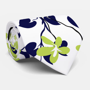 Corbata Rama azul y negra de la marina, flores verde lima